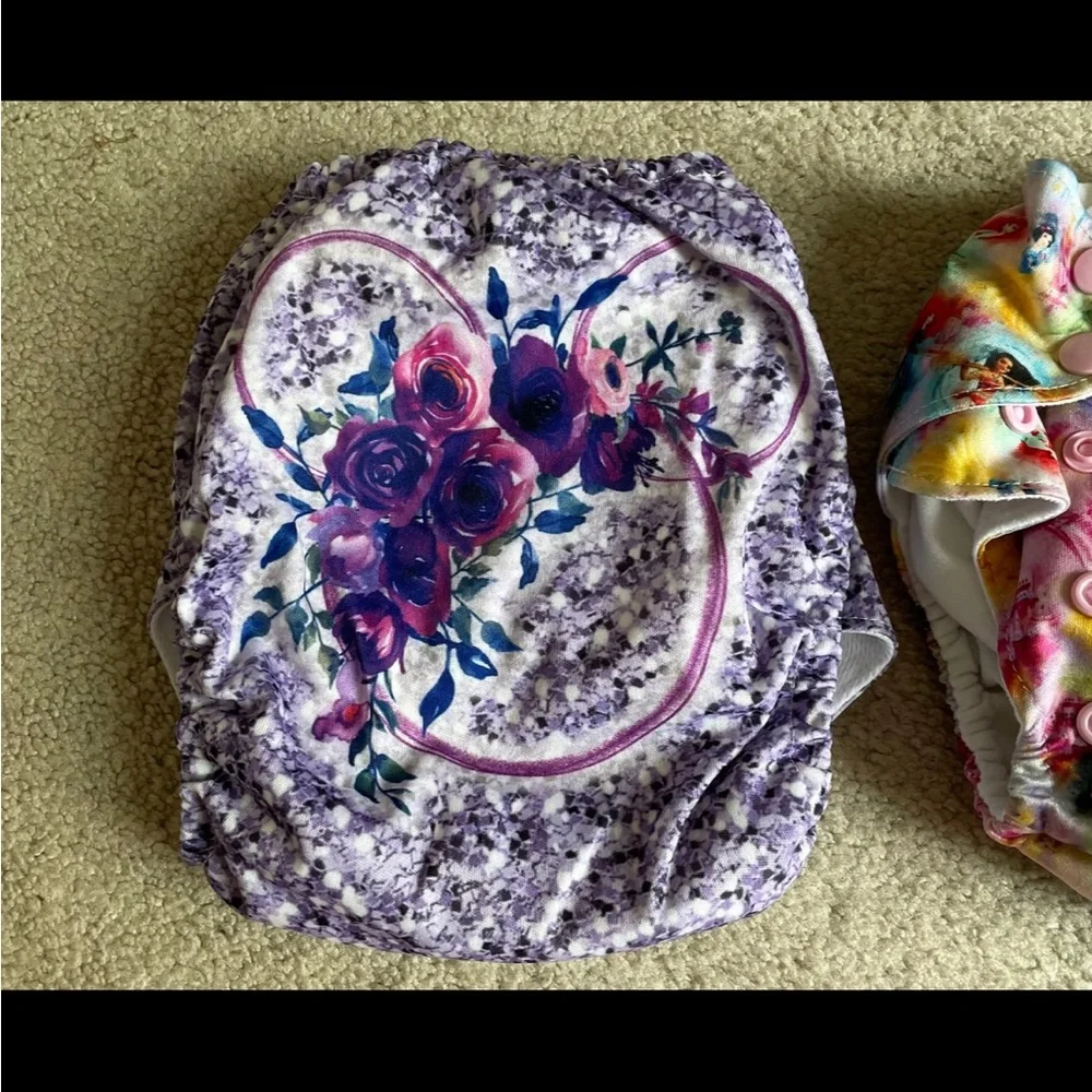 Disney Themed Cloth Diapers, Wet Bag, and Diaper Carrier Set